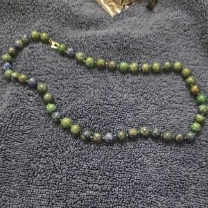 Elegant Blue and Green Jade Beaded Necklace